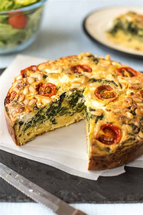 Spinach and Goat's Cheese Self-Crusting Quiche - Easy Cheesy Vegetarian