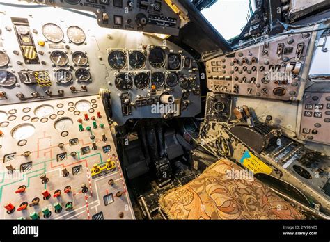 Interior of the cockpit section of a decommissioned British Handley ...