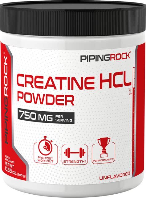 Creatine HCL Powder, 750 mg, 10.58 oz (300 g) Bottle | PipingRock ...