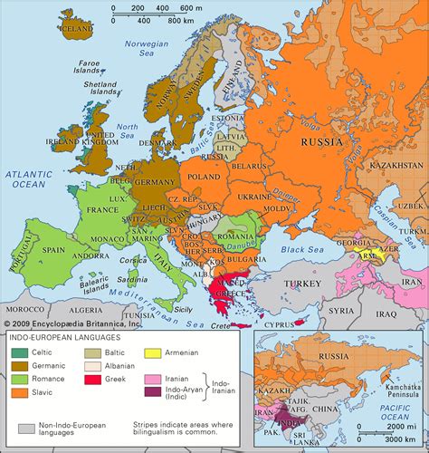 Map of locations of Indo-European languages in contemporary Eurasia