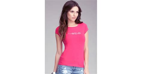 Bebe Logo Basic Rhinestone Tee in Pink | Lyst