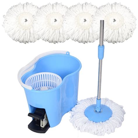 Felji Microfiber Spin Mop Easy Floor Mop with Bucket and 4 Mop Heads ...