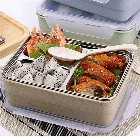 Wheat straw 304 stainless steel lunchbox japanese bento box thermo food ...