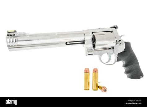 A 500 magnum revolver with ammunition on an isolated background Stock ...