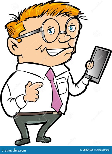 Cartoon Nerd With Hand Held Computer Royalty Free Stock Image - Image ...