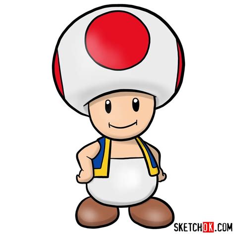 How to draw Toad | Super Mario - SketchOk - step-by-step drawing tutorials