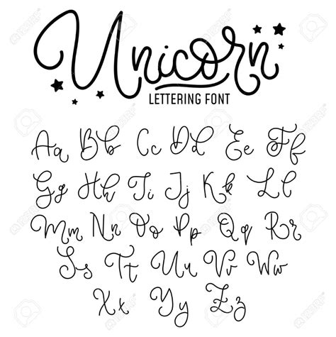 Unicorn hand drawn font design. Cute alphabet with flourish details ...