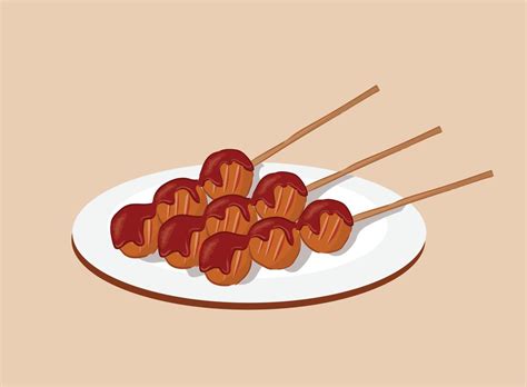 bakso bakar or grilled meatball with sauce 8013970 Vector Art at Vecteezy