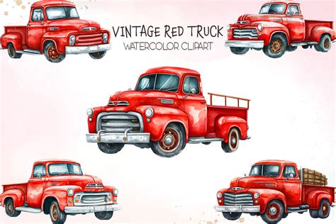 Vintage Red Truck ClipArt Graphic by Turtle Rabbit · Creative Fabrica