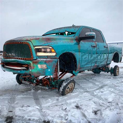 Lifted Dodge Ram on Tiny Car Wheels Can't Be Unseen, Does Snow Burnouts ...