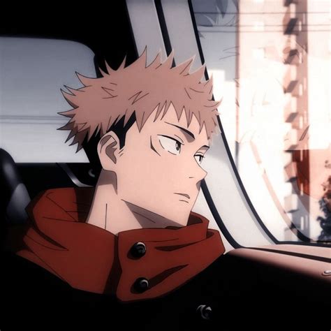 an anime character with pink hair sitting in a car looking out the ...