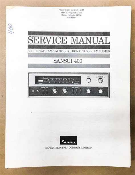 Sansui Model 400 Receiver Service Manual *Original* – Vintage Audio ...