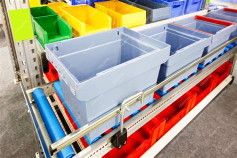 Premium Photo | Automated storage warehouse with blue plastic crates