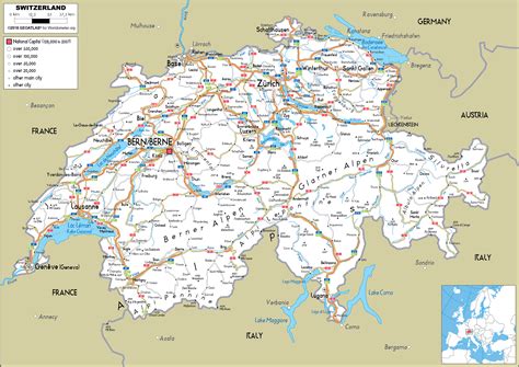 Large size Road Map of Switzerland - Worldometer