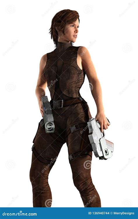 Sci-Fi Woman in Action Pose Isolated Stock Photo - Illustration of ...