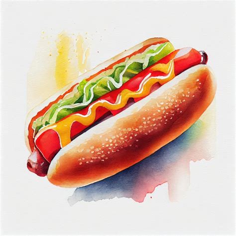 Premium AI Image | A painting of a hot dog with ketchup and mustard