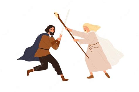 Premium Vector | Medieval battle or duel between good and evil. man and ...