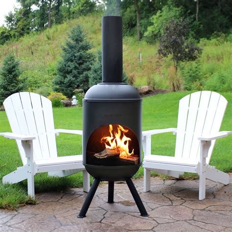 Sunnydaze Modern Chiminea - Steel Outdoor Wood-Burning Fire Pit - Large ...