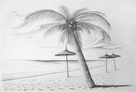 Beach Drawing, Pencil, Sketch, Colorful, Realistic Art Images | Drawing ...