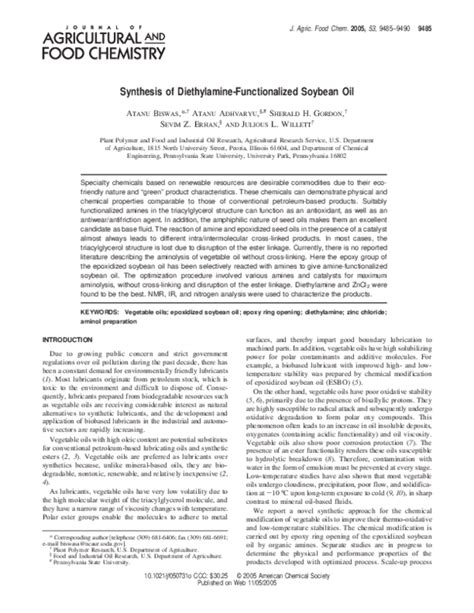 (PDF) Synthesis of Diethylamine-Functionalized Soybean Oil | Sevim ...