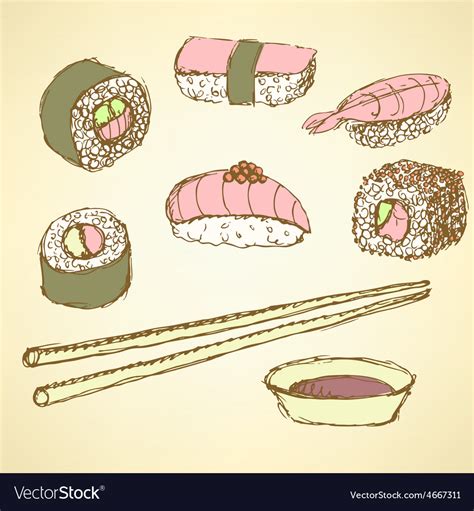 Sketch sushi rolls in vintage style Royalty Free Vector