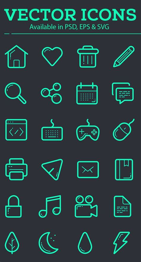 Vector Icon Set – 100+ Icons Free Download | Vector Icons | Icon set ...