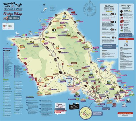 Oahu Moped Map-Hawaii Moped & Scooter Rental Tour Map