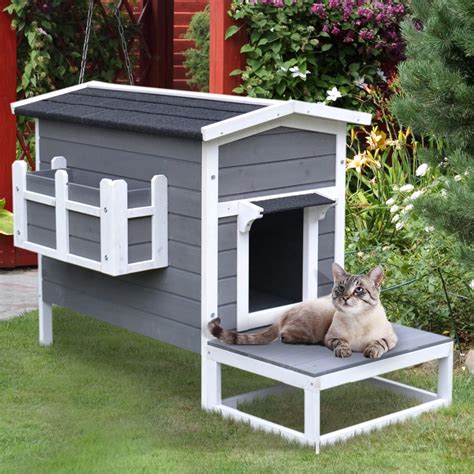 Waterproof Outdoor Cat House with Porch for Large Cats