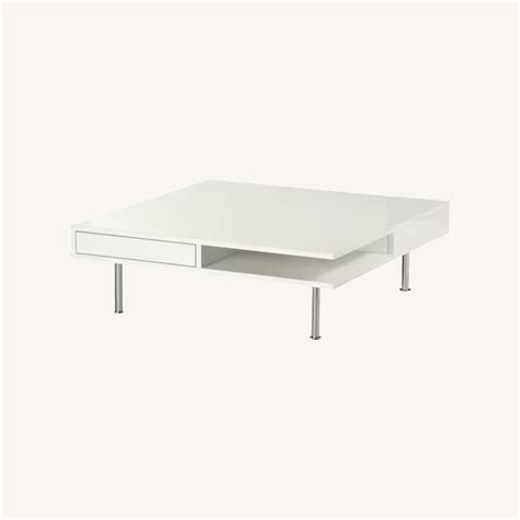 IKEA White Glossy Square Coffee Table with Storage - AptDeco