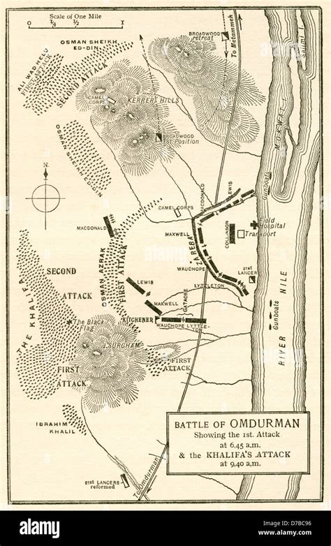 Map of the Battle of Omdurman, Khartoum, Sudan,1898, showing the 1st ...