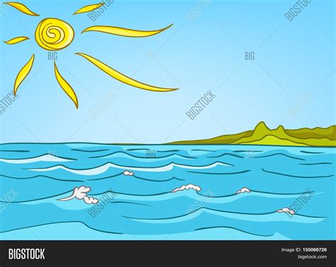 Hand Drawn Cartoon Sea Landscape. Image & Photo | Bigstock