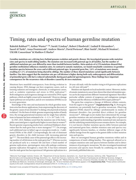 (PDF) Timing, rates and spectra of human germline mutation