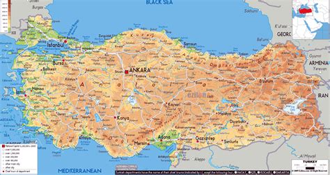 Large physical map of Turkey with roads, cities and airports | Turkey ...