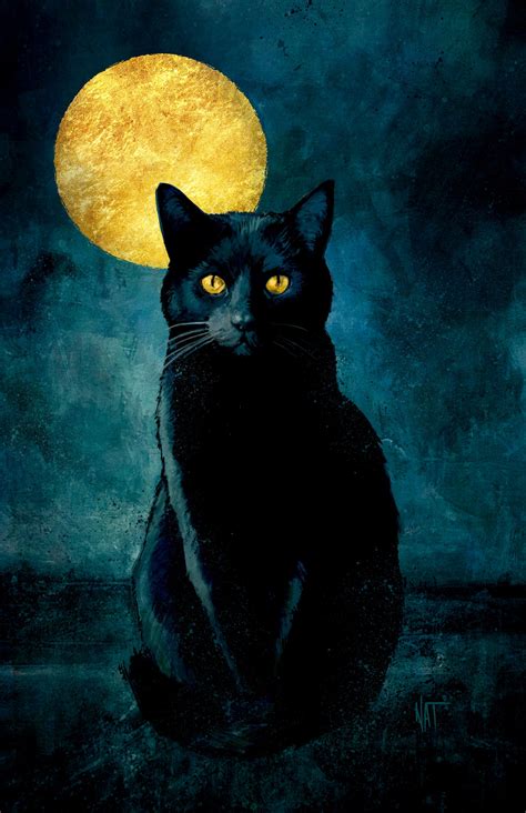 Wall Décor pagan art unframed 8 x 10 print Moon night cat shadow wiccan ...