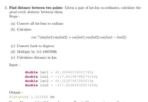 Solved 3. Find distance between two points: Given a pair of | Chegg.com