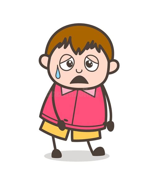 Pensive Crying Face - Cute Cartoon Fat Kid Illustration Stock ...