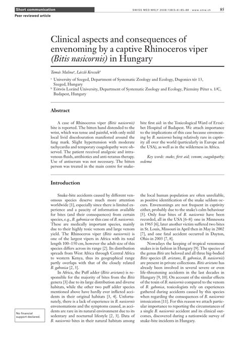 (PDF) Clinical aspects and consequences of envenoming by a captive ...