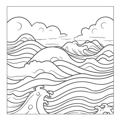 Ocean Waves Coloring Page Outline Sketch Drawing Vector Ocean Drawing ...