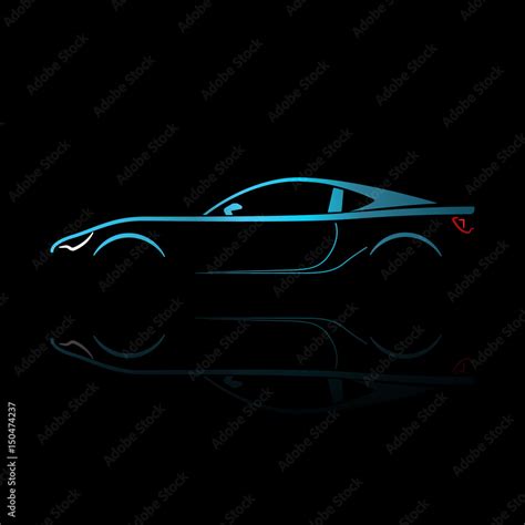 Blue sport car silhouette with reflection on black background. Vector ...