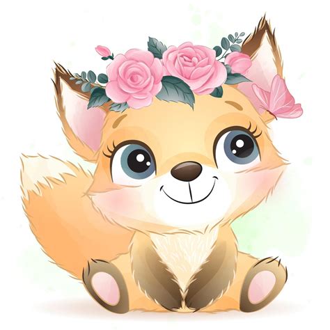 mignon petit foxy avec illustration aquarelle 2063635 Art vectoriel ...