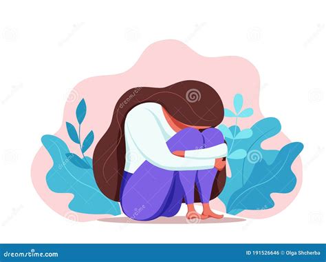 Depressed Sad Lonely Woman in Anxiety, Sorrow Vector Cartoon ...