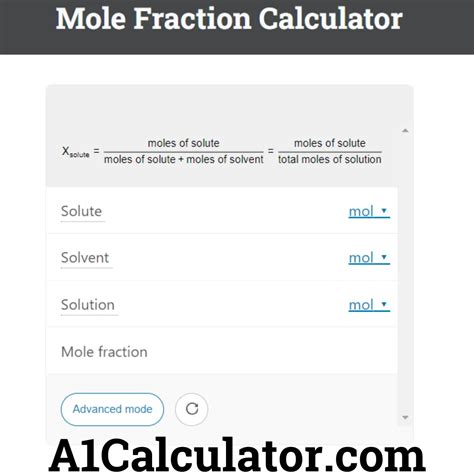 Mole Fraction Calculator Free - A1Calculator