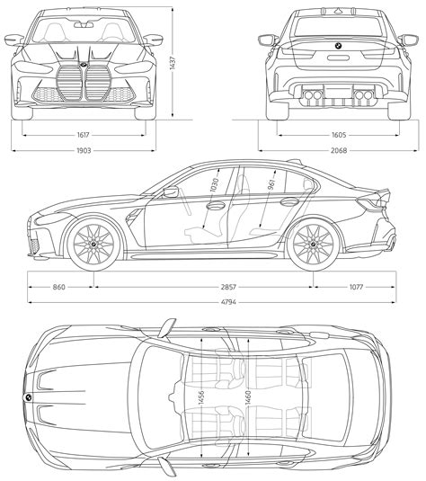 BMW M3 Competition 2020 Blueprint - Download free blueprint for 3D modeling