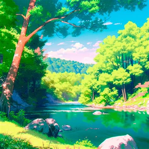 Premium Photo | Sunny day on the river in anime style