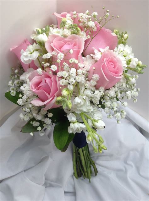 Bridal Bouquet with pink Roses white mini-carnations and Baby's Breath ...