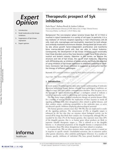 (PDF) Therapeutic prospect of Syk inhibitors