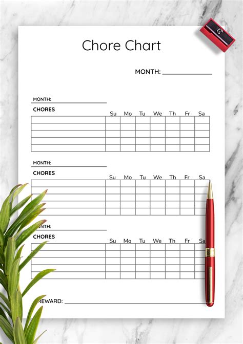 Download Printable Simple Monthly Chore Chart Template PDF