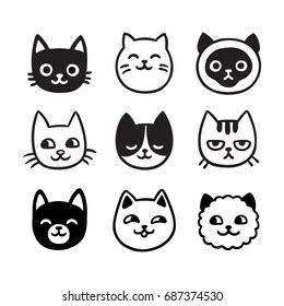 Cute Cartoon Cat Doodle Set Funny Stock Vector (Royalty Free) 687374530 ...