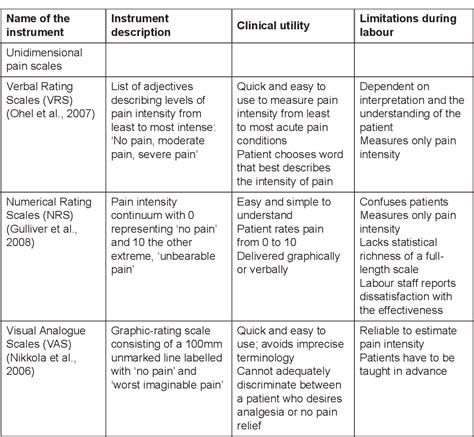 Table 1 from Development of a labour pain assessment instrument ...