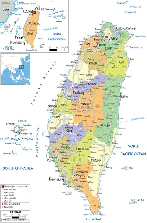 Detailed Political Map of Taiwan - Ezilon Maps